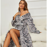Printing Lapel Casual Flannel Nightgown Bathrobe - NoirPyjamas